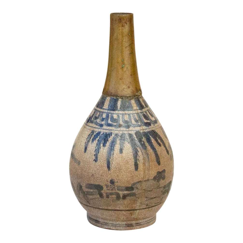 Antique Asian Porcelain & Brass Vase~P77626844