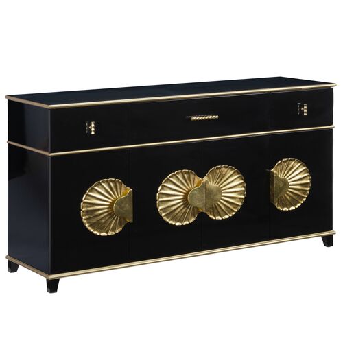 Palm Beach 4-Door Buffet Cabinet, Black/Gold
