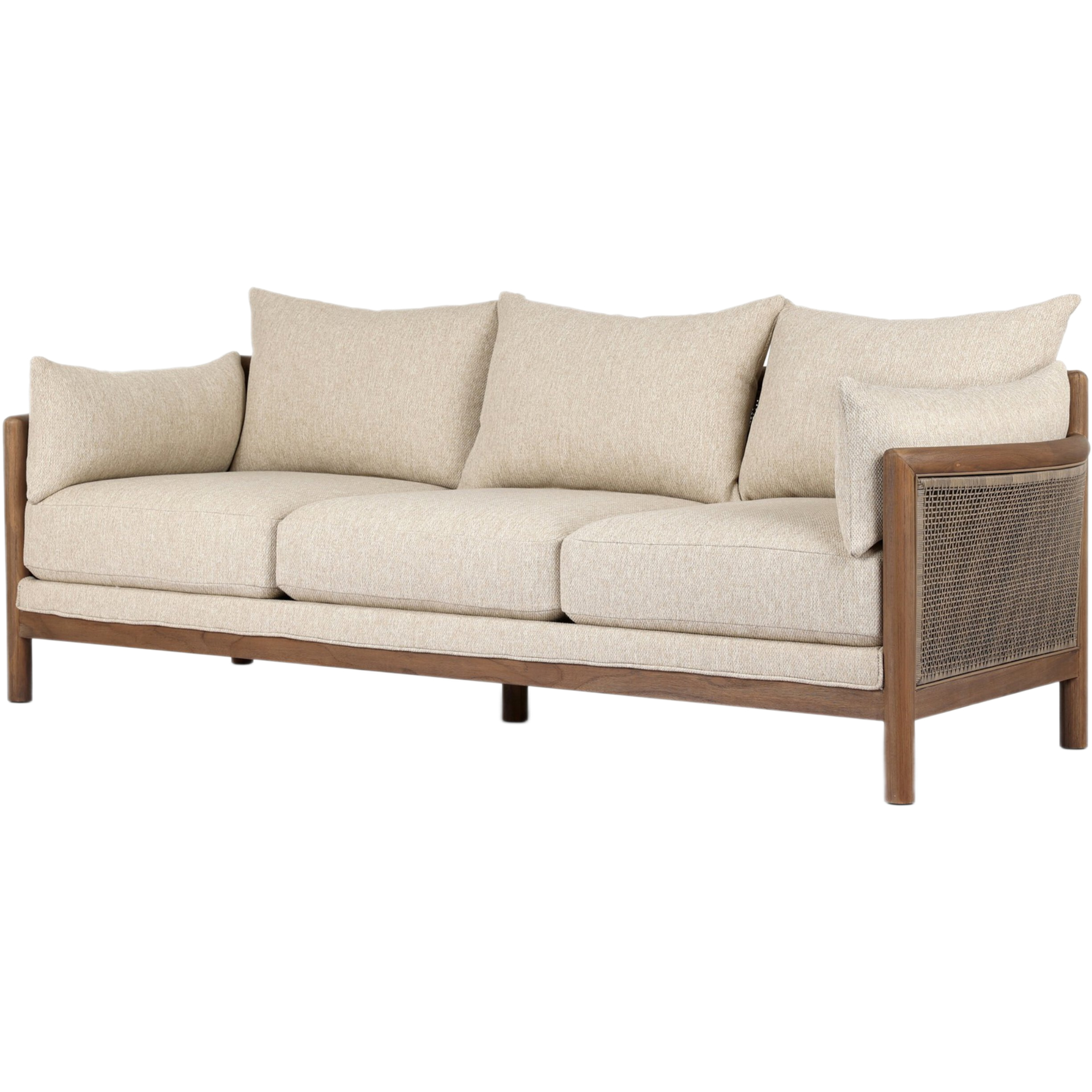 Nymera Outdoor Woven Cane Teak Sofa, Concha Beige