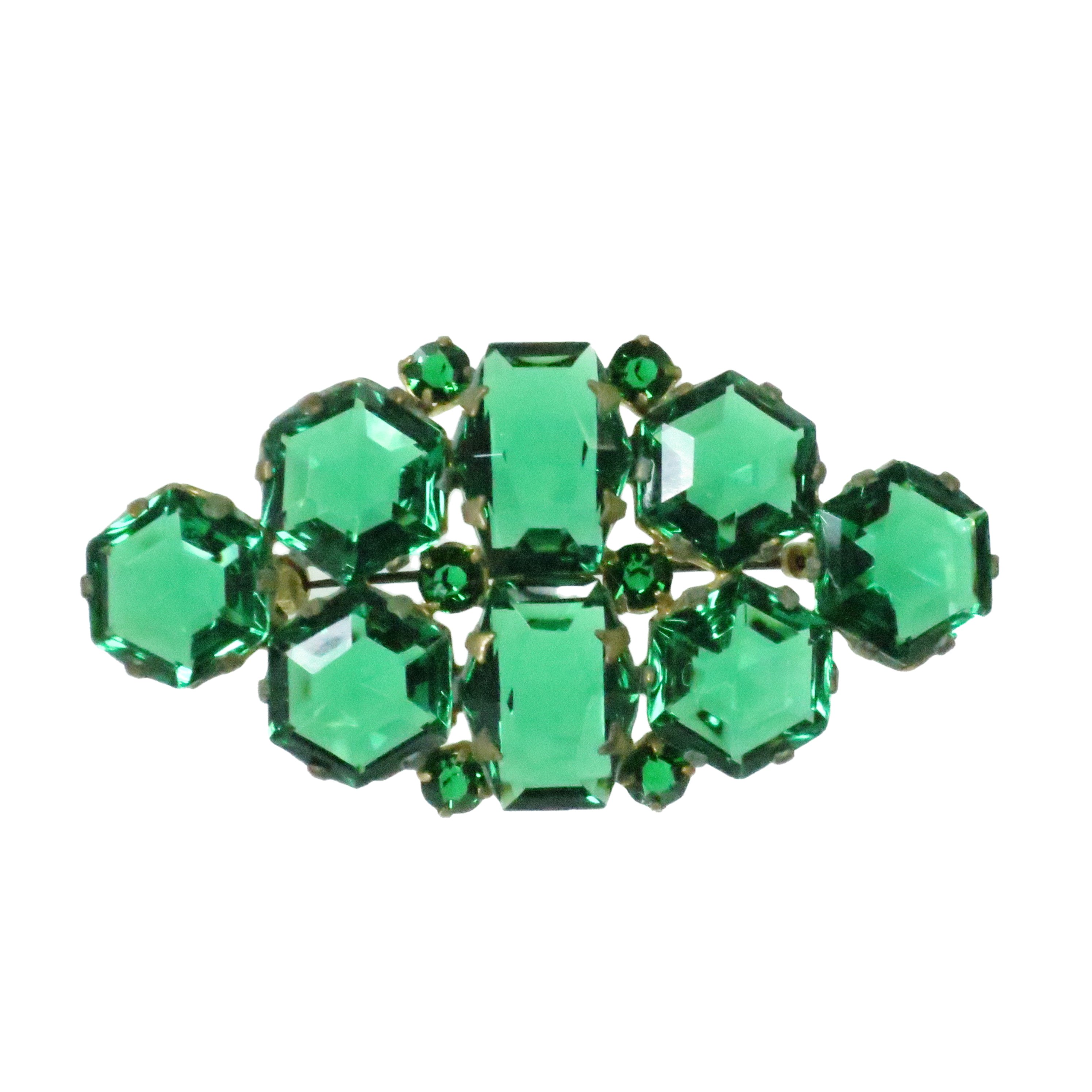 1920s Czech Emerald Crystal Brooch~P77660862