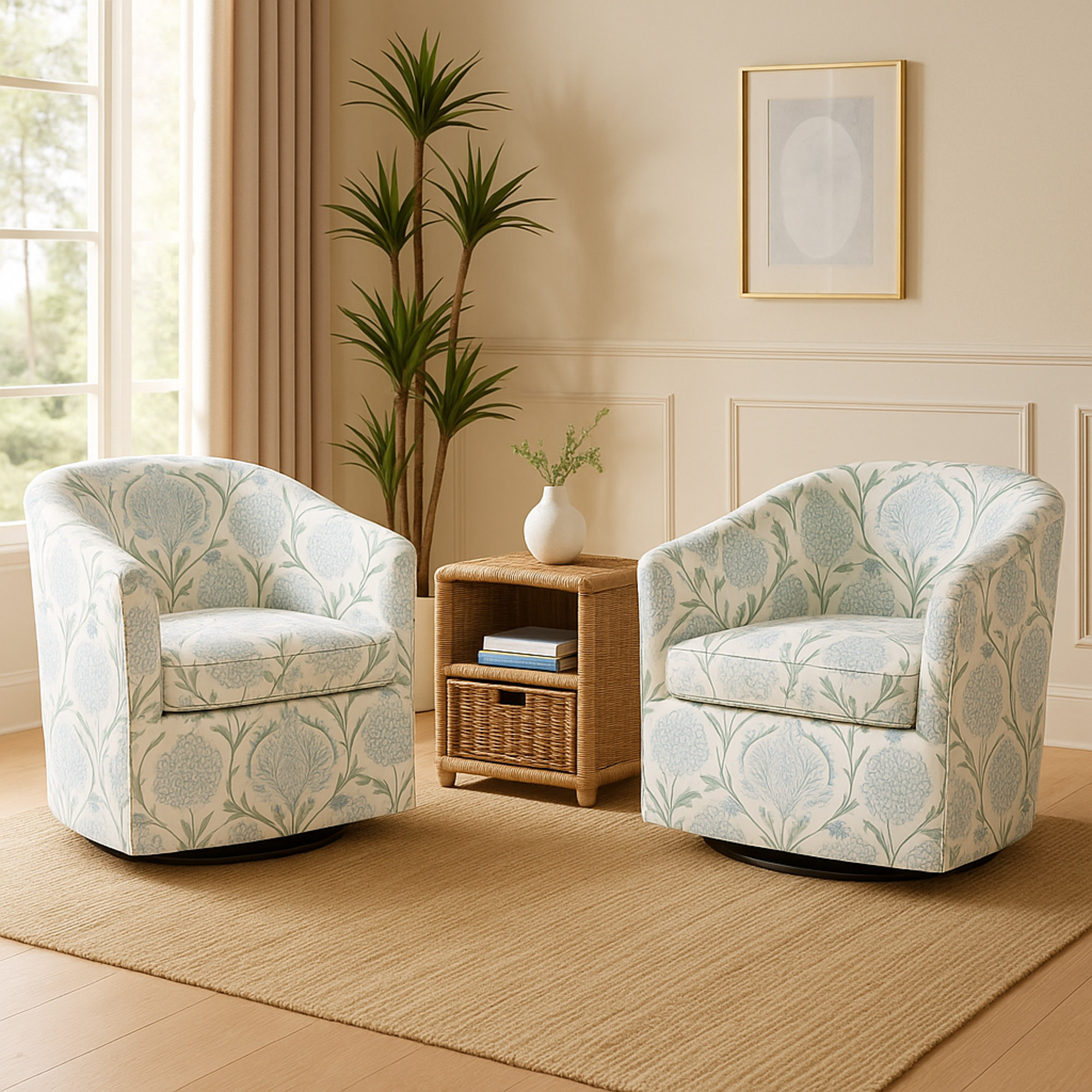 Zara Swivel Chair, Ranjit Floral | One Kings Lane