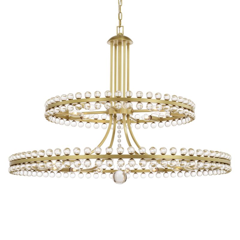 Clover Two-Tier Chandelier, Aged Brass