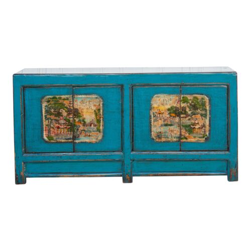 Long Azure Blue Chinese Sideboard Long Azure Blue Chinese Sideboard~P77687830