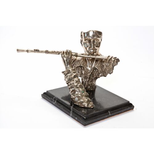 Flautist Sculpture on Marble Base~P77597171