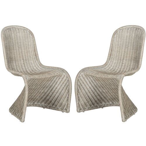 S/2 Tana Wicker Side Chairs, Antiqued Gray~P47410770