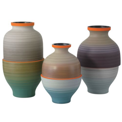 S/3 Happy 80's Porcelain Vases, Multicolor