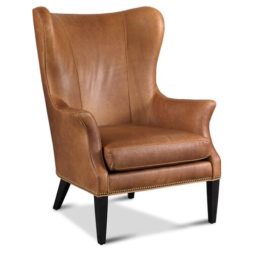 Tristen Wingback Chair Saddle Leather, Modern Leather Wingback Chair