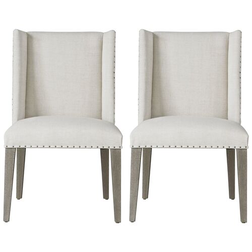 S/2 Tyndall Side Chairs, Ivory/Flint~P77366320