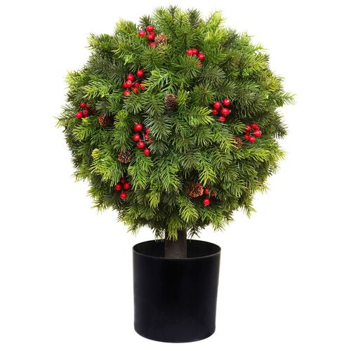 Potted Pine & Berry Topiary, Faux~P77507975