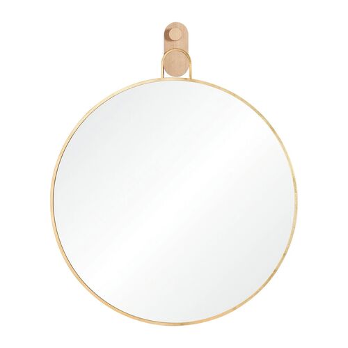 Kaia Round Wall Mirror, Gold Leaf/White Oak