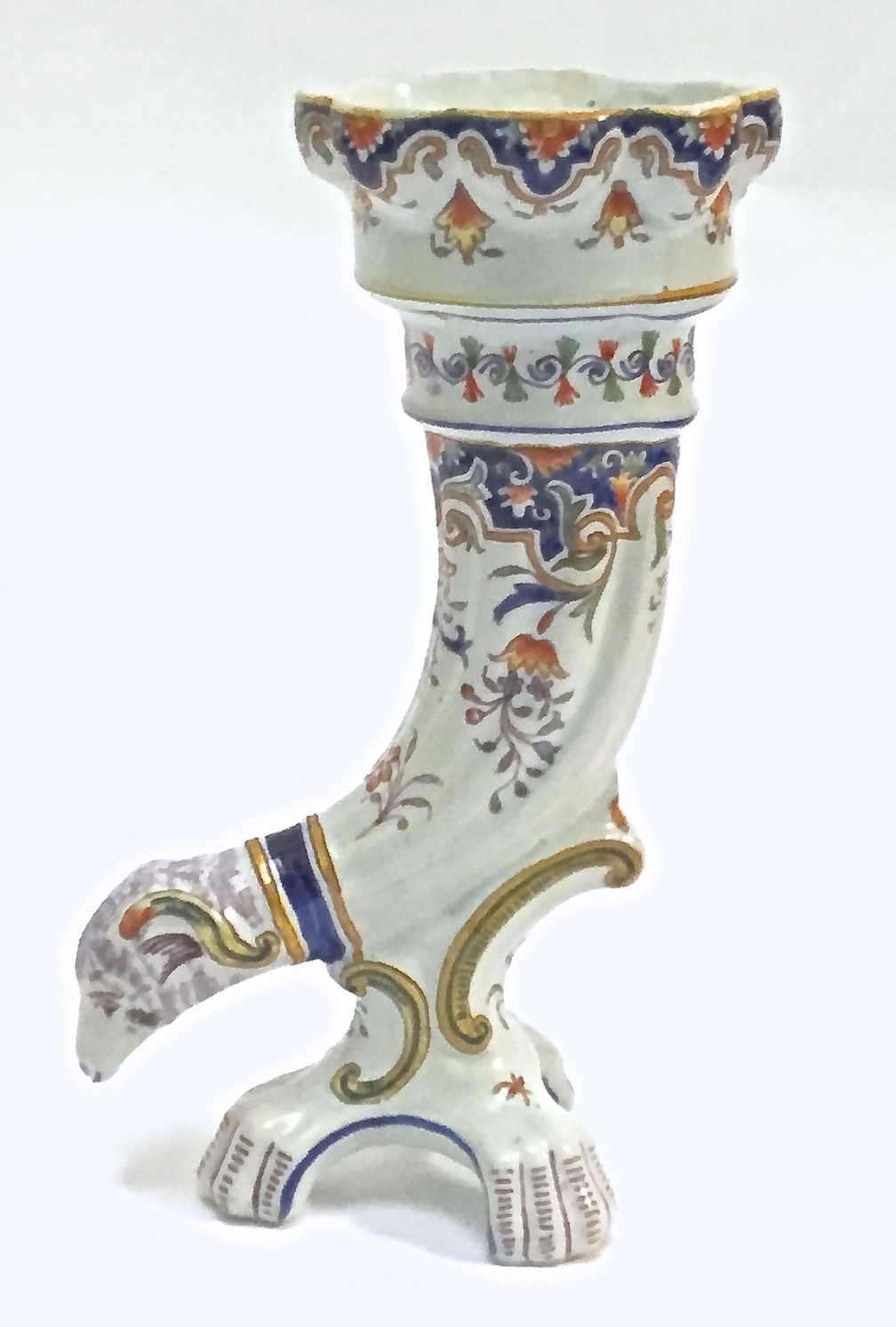 Antique Faience Ram's Head Trumpet Vase