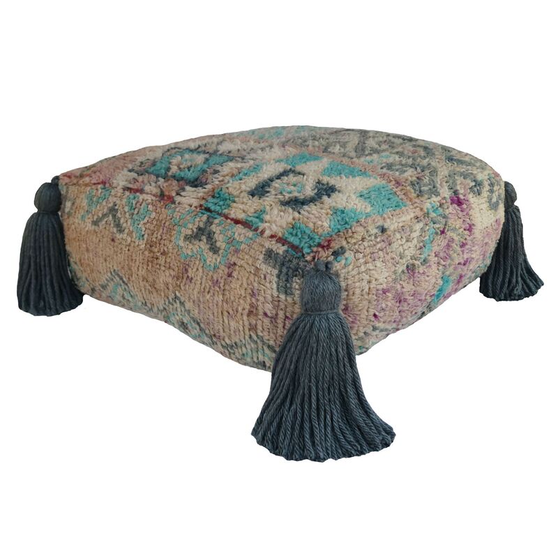Turquoise and Beige Tribal Pouf