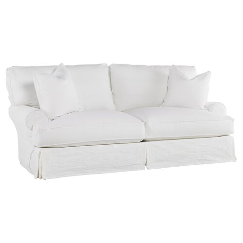 Comfy Slipcovered Sleeper Sofa, Washable White Denim~P76111812