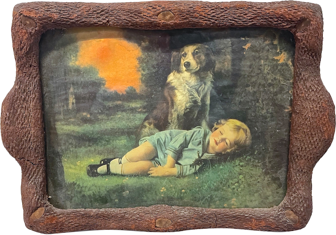 Antique Little Girl & Dog Framed Print