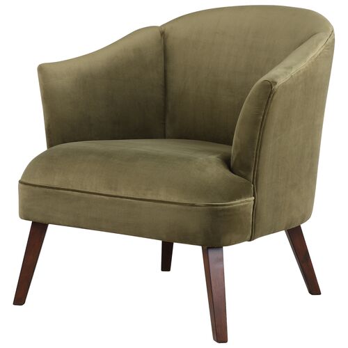 Ulric Velvet Accent Chair, Green/Natural