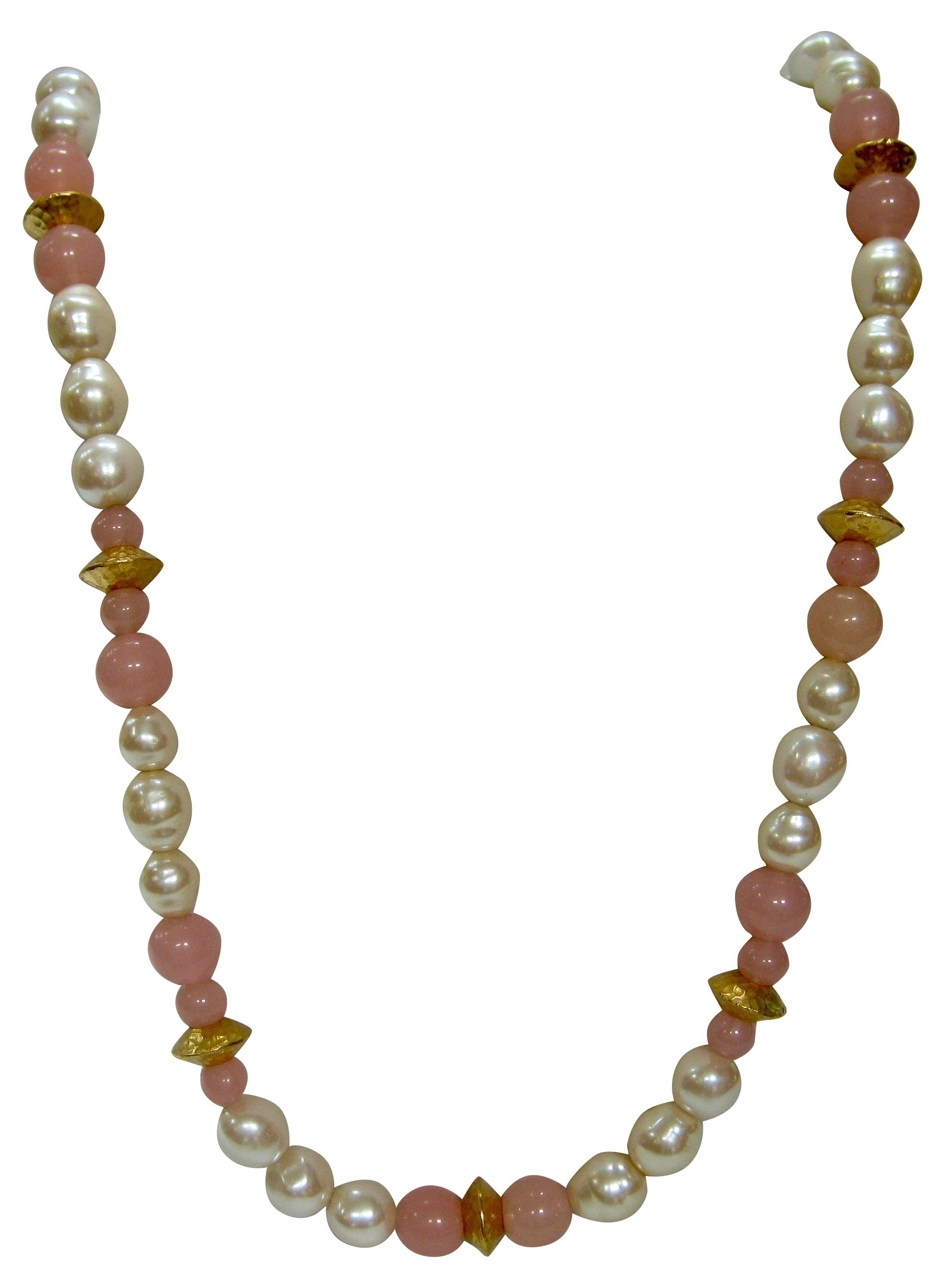 1980s Glass Pearl & Pink Beaded Necklace~P77407068