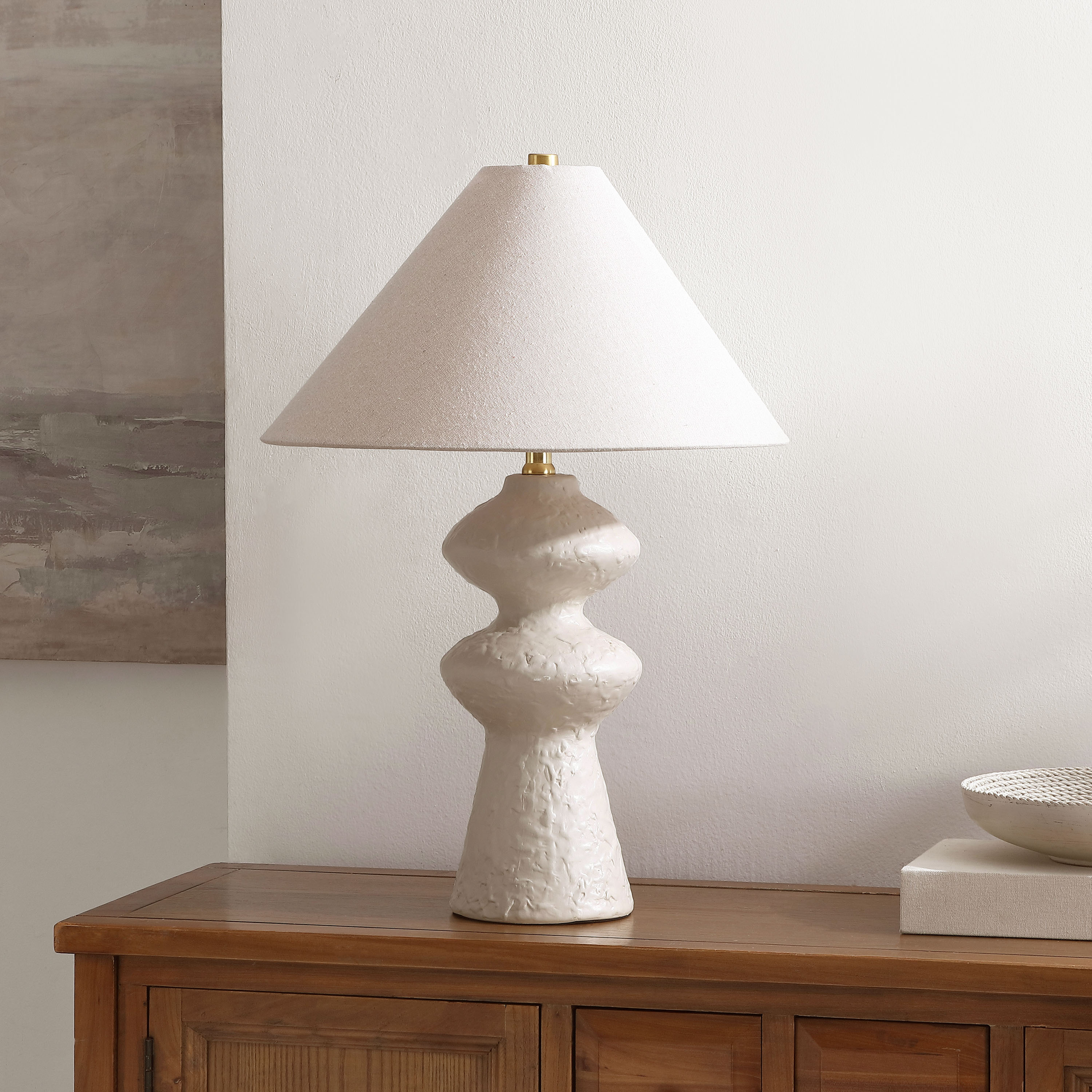 Laziel Ceramic Table Lamp, White/Oatmeal | One Kings Lane