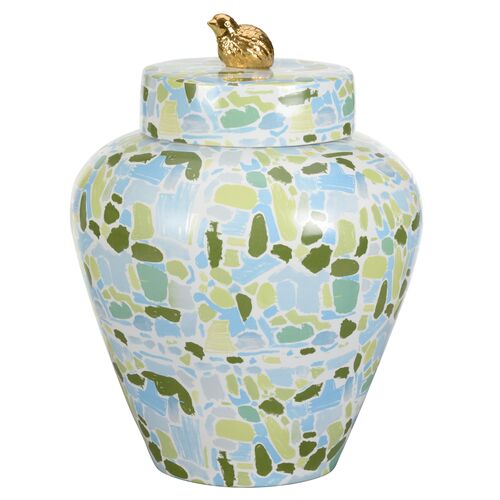 Lumberton Ceramic Jar With Lid, Blue/Green