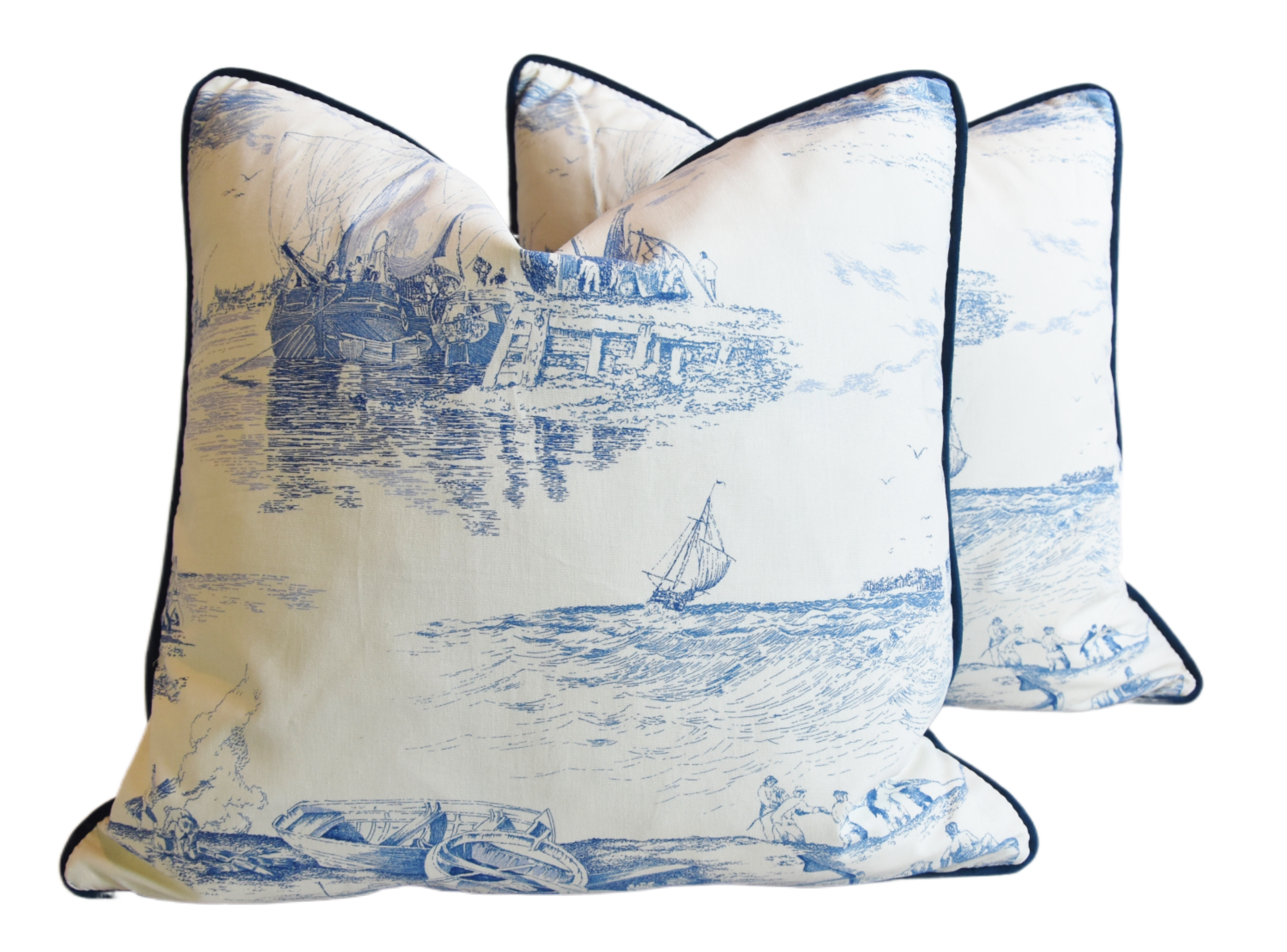 French Blue White Nautical Pillows, S/2~P77678845