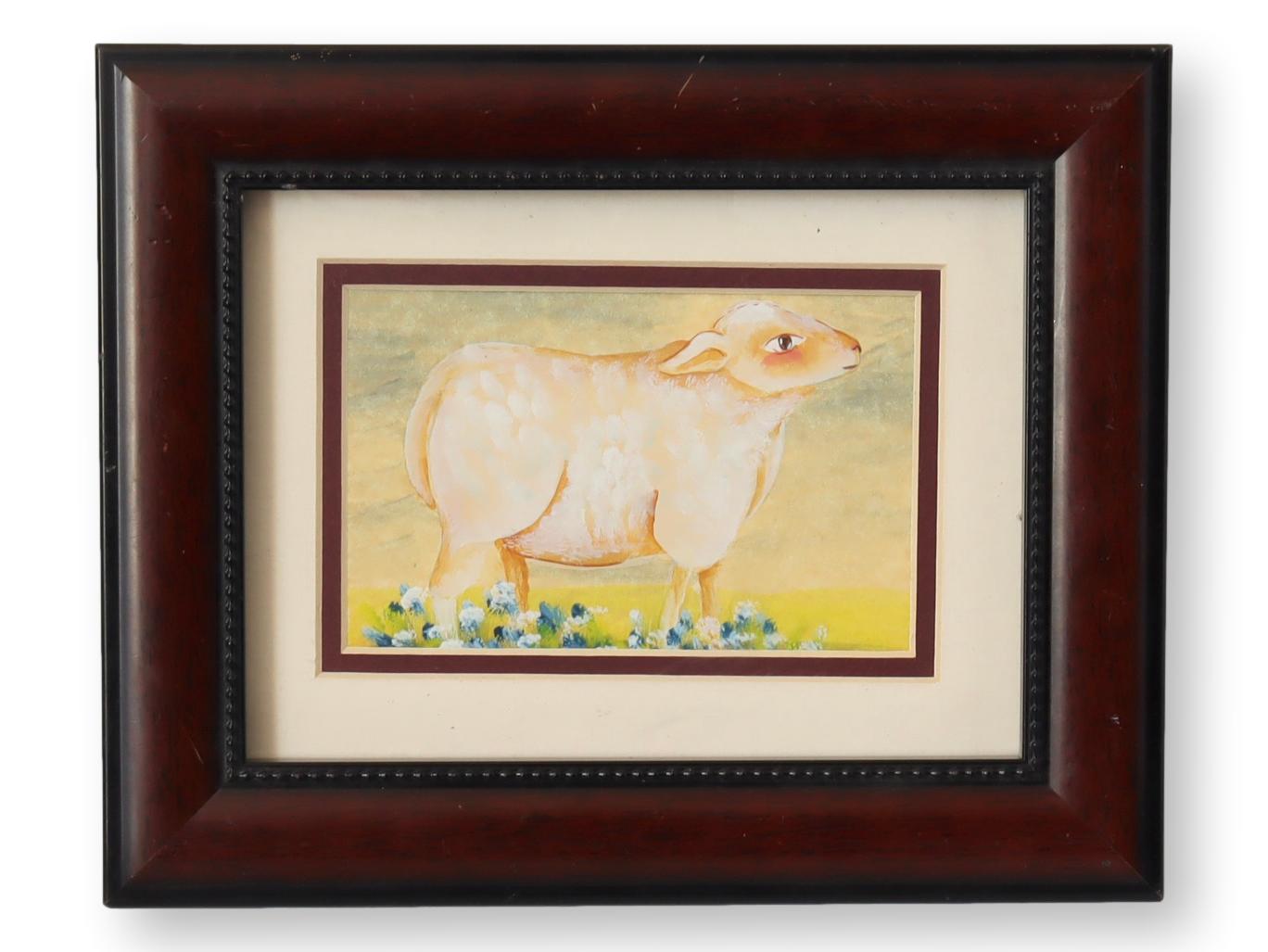 Framed Folk Art Sheep Water Color~P77681653