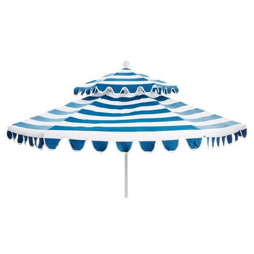 Daiana Two-Tier Patio Umbrella, Blue Stripe~P77326383