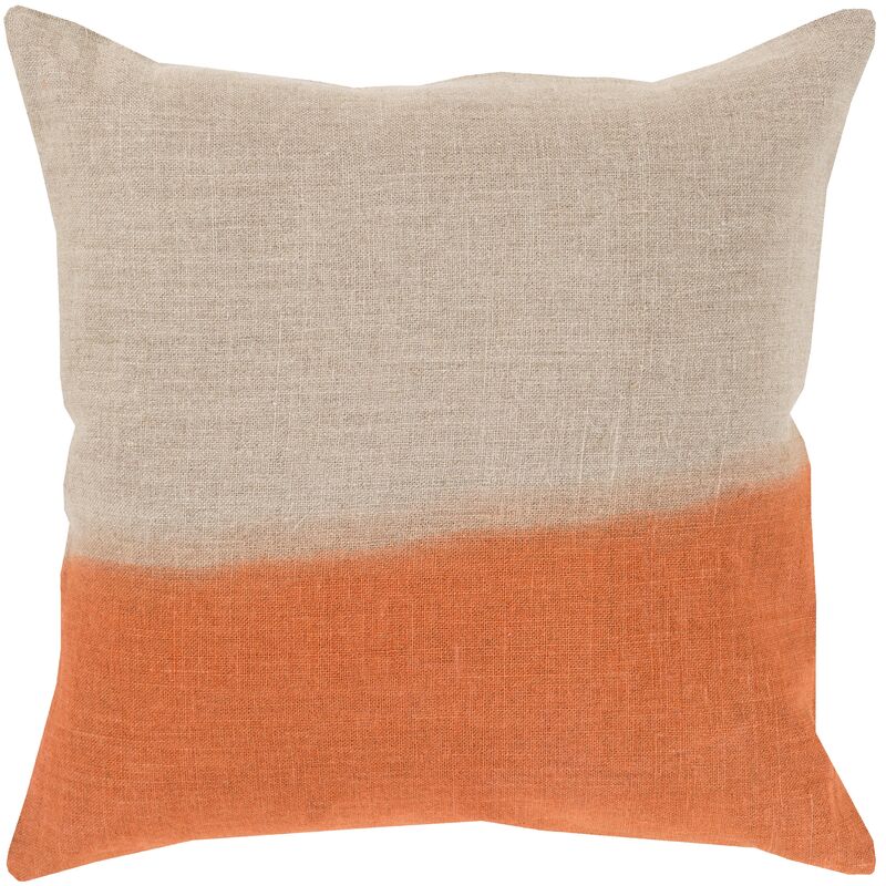 Dip-Dyed Pillow, Khaki/Orange Linen