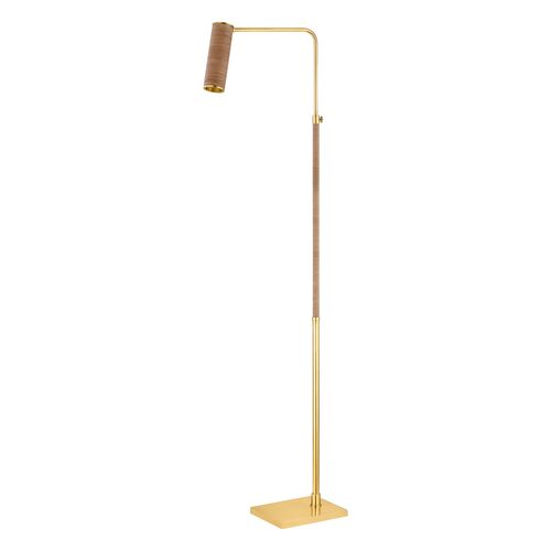 Jalenne Floor Lamp, Aged Brass/Natural Rattan