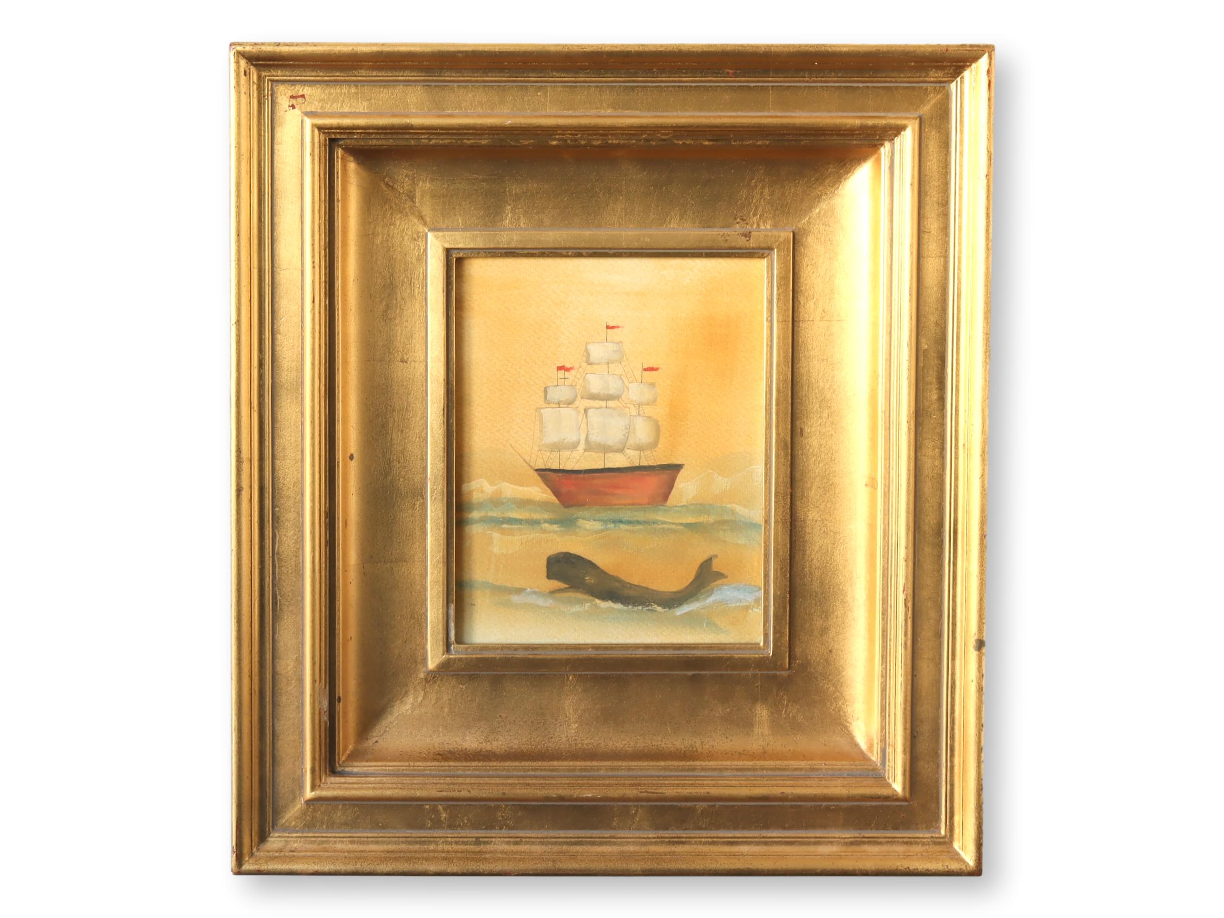 Folk Art Ship w/ Whale Watercolor~P77689879