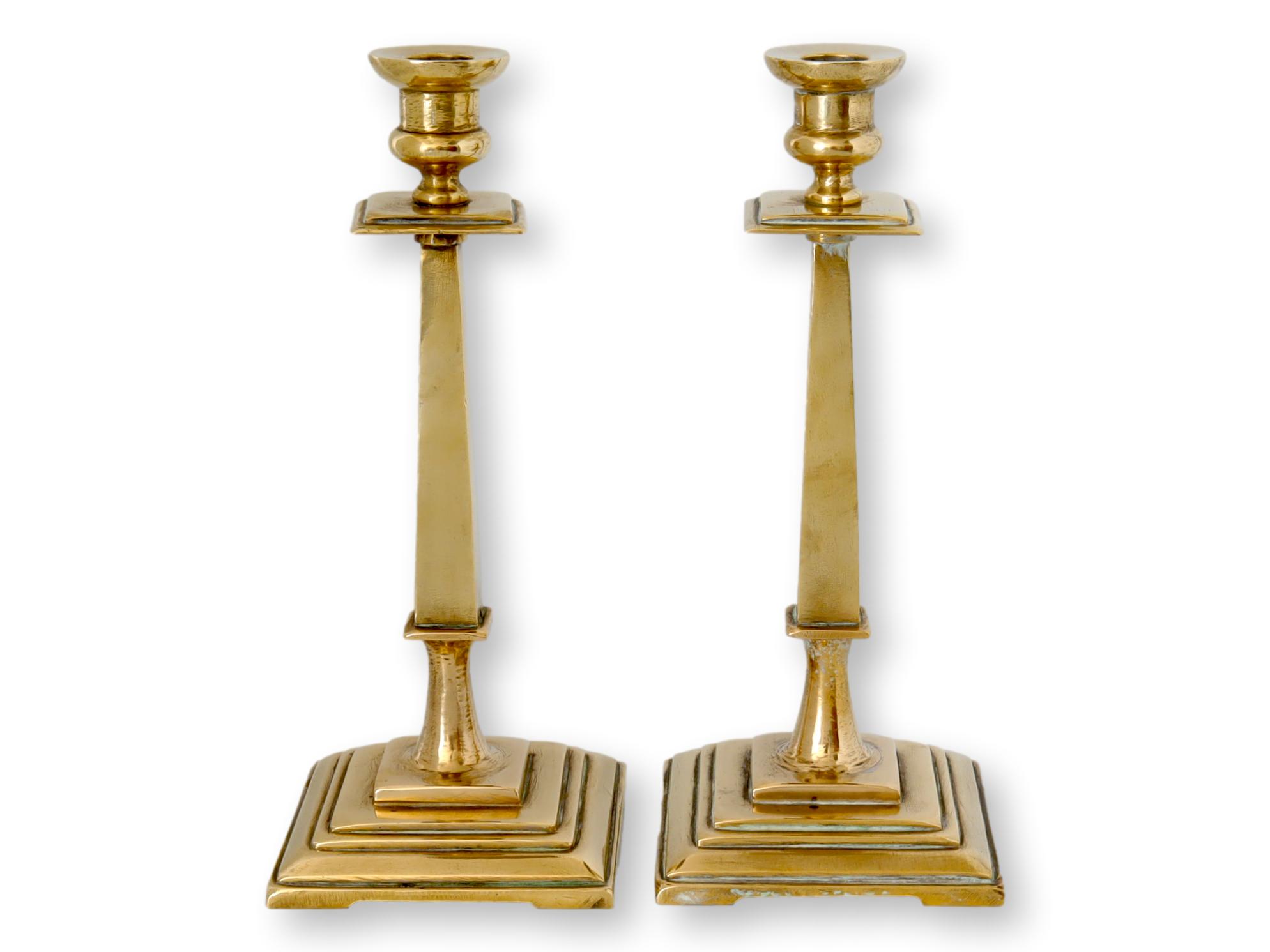 18thC. Georgian Brass Candlesticks, Pr