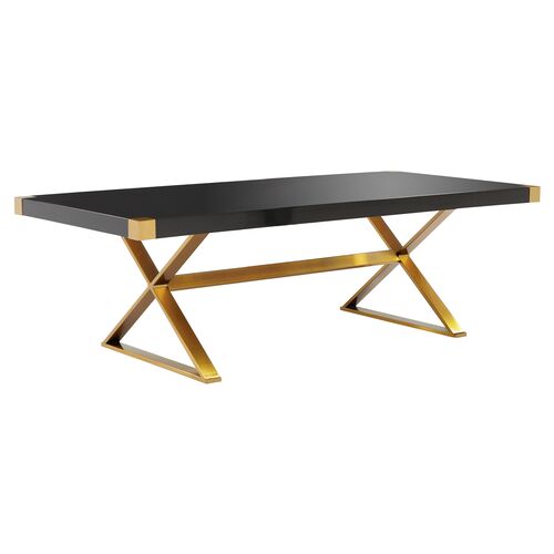 Amara Lacquer Rectangular Dining Table, Black/Brushed Gold~P111113880