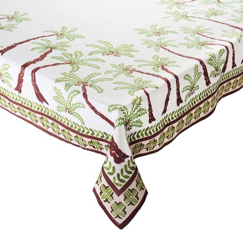 Oasis Tablecloth, Ivory, Green & Brown Oasis Tablecloth, Ivory, Green & Brown