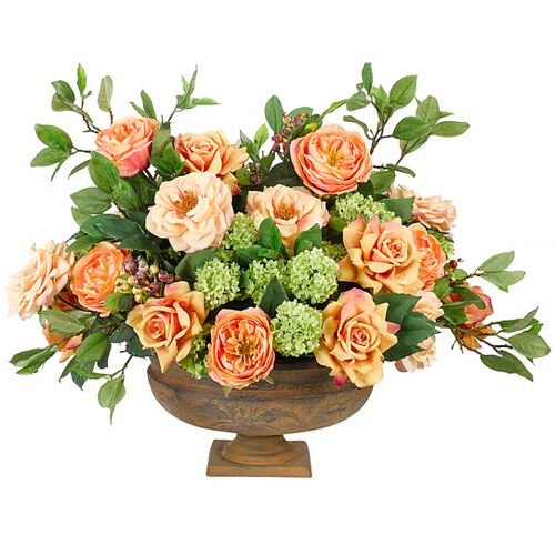23" Rose Snowball Arrangement in Footed Urn, Faux