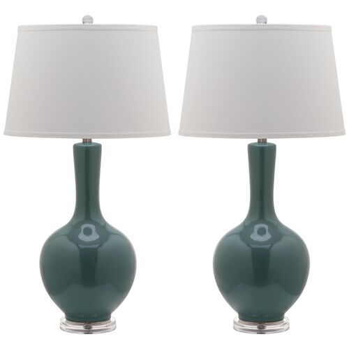 S/2 Blanche Table Lamps, Teal~P46309648