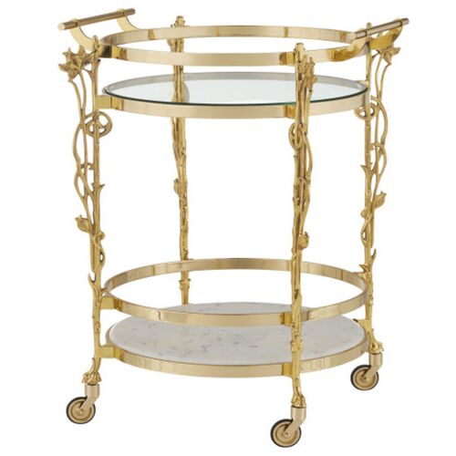 Fiore Brass Bar Cart, Gold