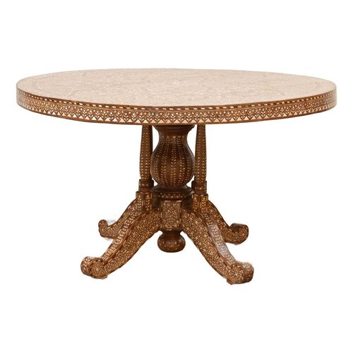 52" Floral Inlaid British Colonial Table~P77729698