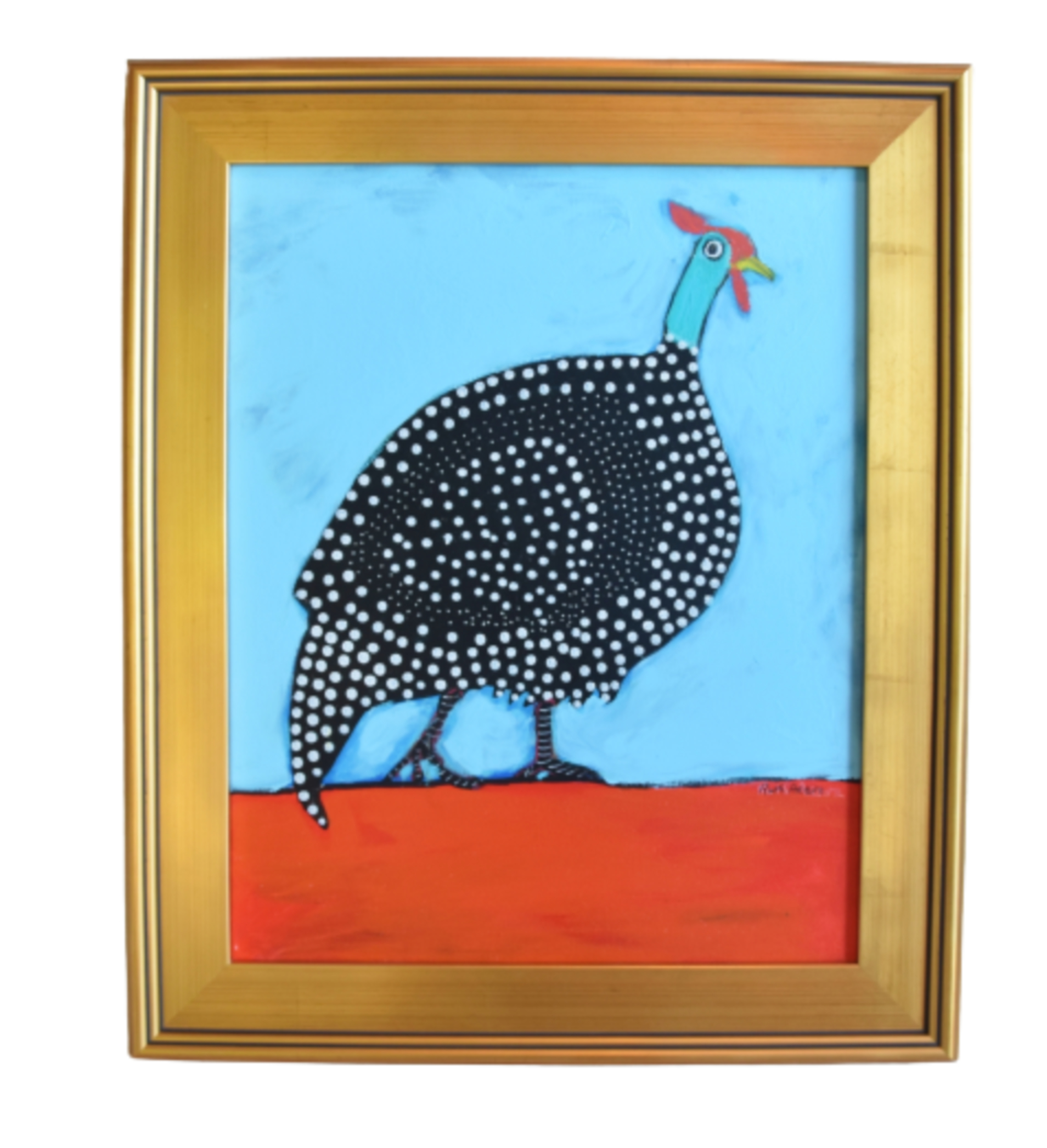 Folk Art Chicken Guinea Hen Oil Painting~P77681614