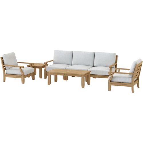 Nuvira Outdoor Teak Deep Seating Lounge Set, Linen Natural Sunbrella Nuvira Outdoor Teak Deep Seating Lounge Set, Linen Natural Sunbrella