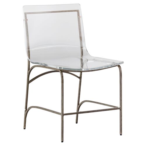 Penelope Acrylic Side Chair, Antiqued Silver~P77397304