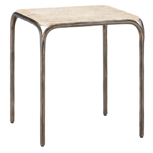 Crema Marble Side Table, Natural/Bronze