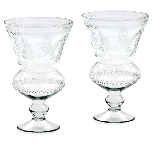 Pair of 9" Etched Glass Hurricanes~P76539226