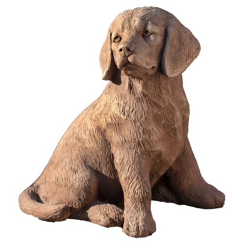 15" Golden Retriever Puppy Statue, Travertine~P77430732