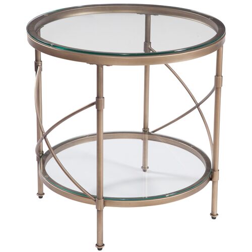 Heidi Round Glass End Table, Antique Gold