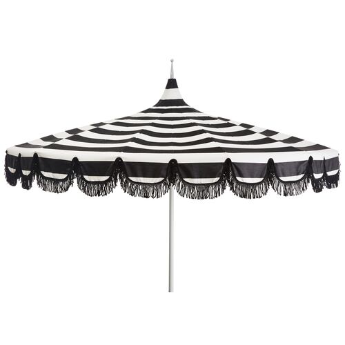 Aya Pagoda Patio Umbrella, White/Black Stripe~P77524363