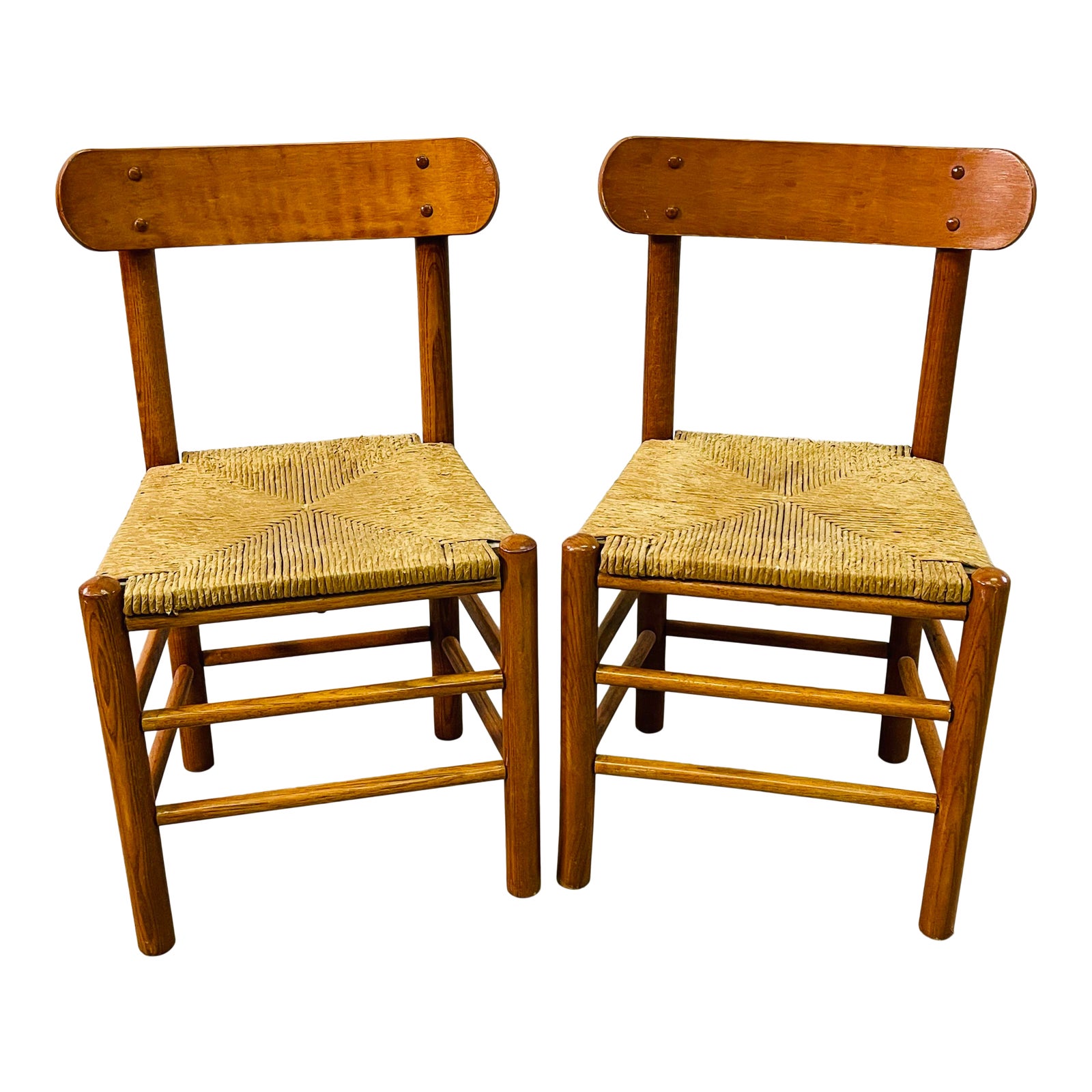 1960s Oak & Papercord Dining Chairs, Pr~P77643776