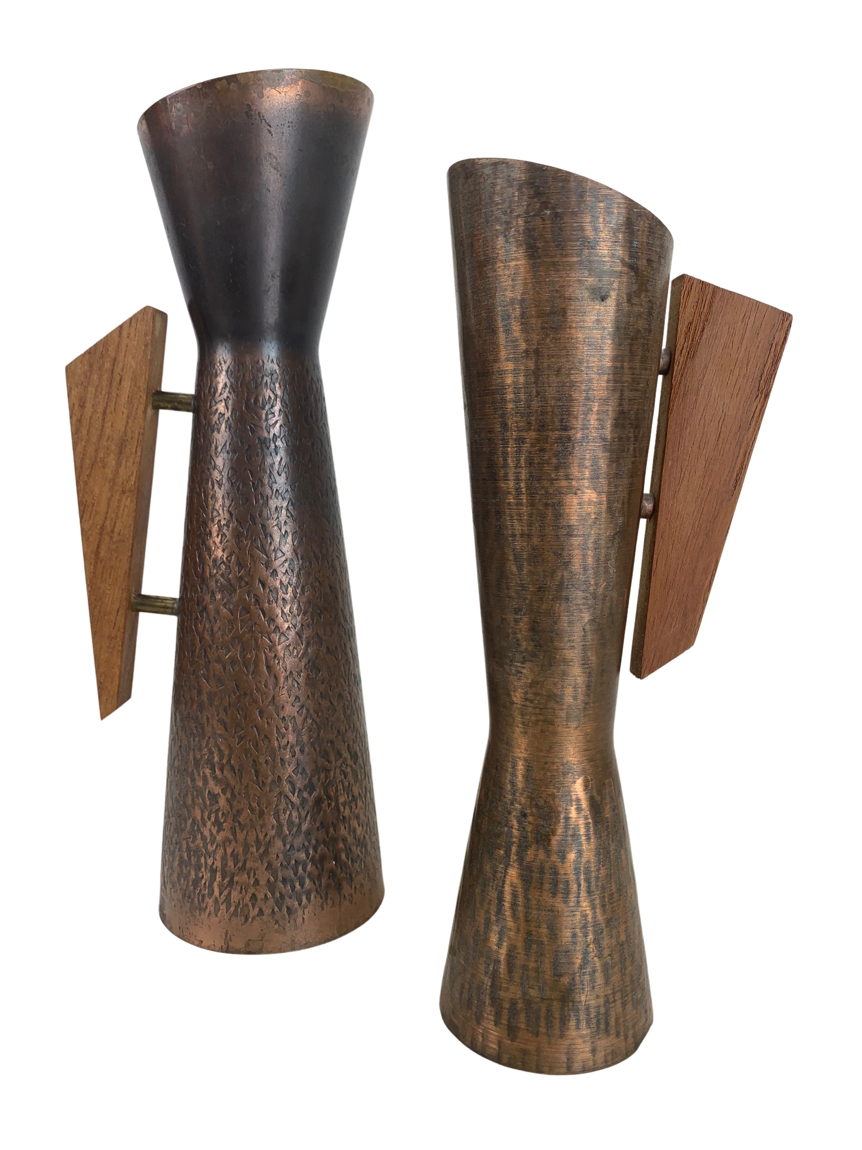 Mid-Century Modern Copper/Teak Vases, Pr~P77617342