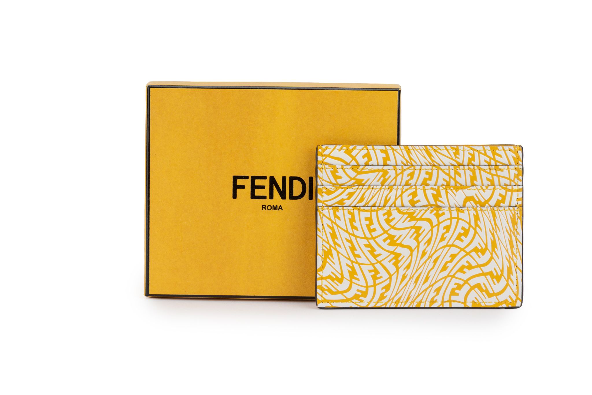 Fendi NIB Yellow White Vertigo Card Case~P77670760