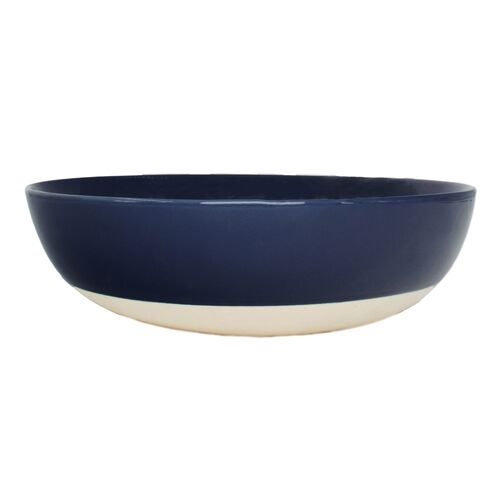 Shell Bisque Round Serving Bowl, Indigo