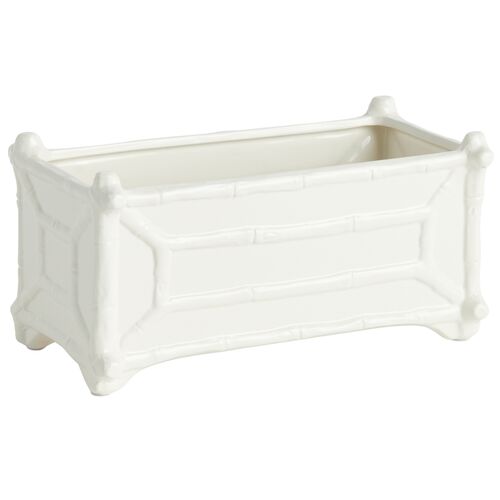 Chinoiserie Rectangular Cachepot, White Chinoiserie Rectangular Cachepot, White