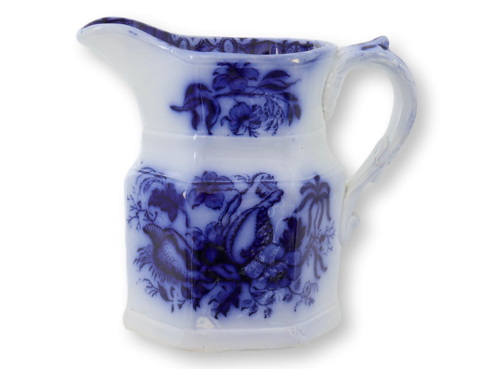1850s English Flow Blue "Shell" Pitcher~P77679976