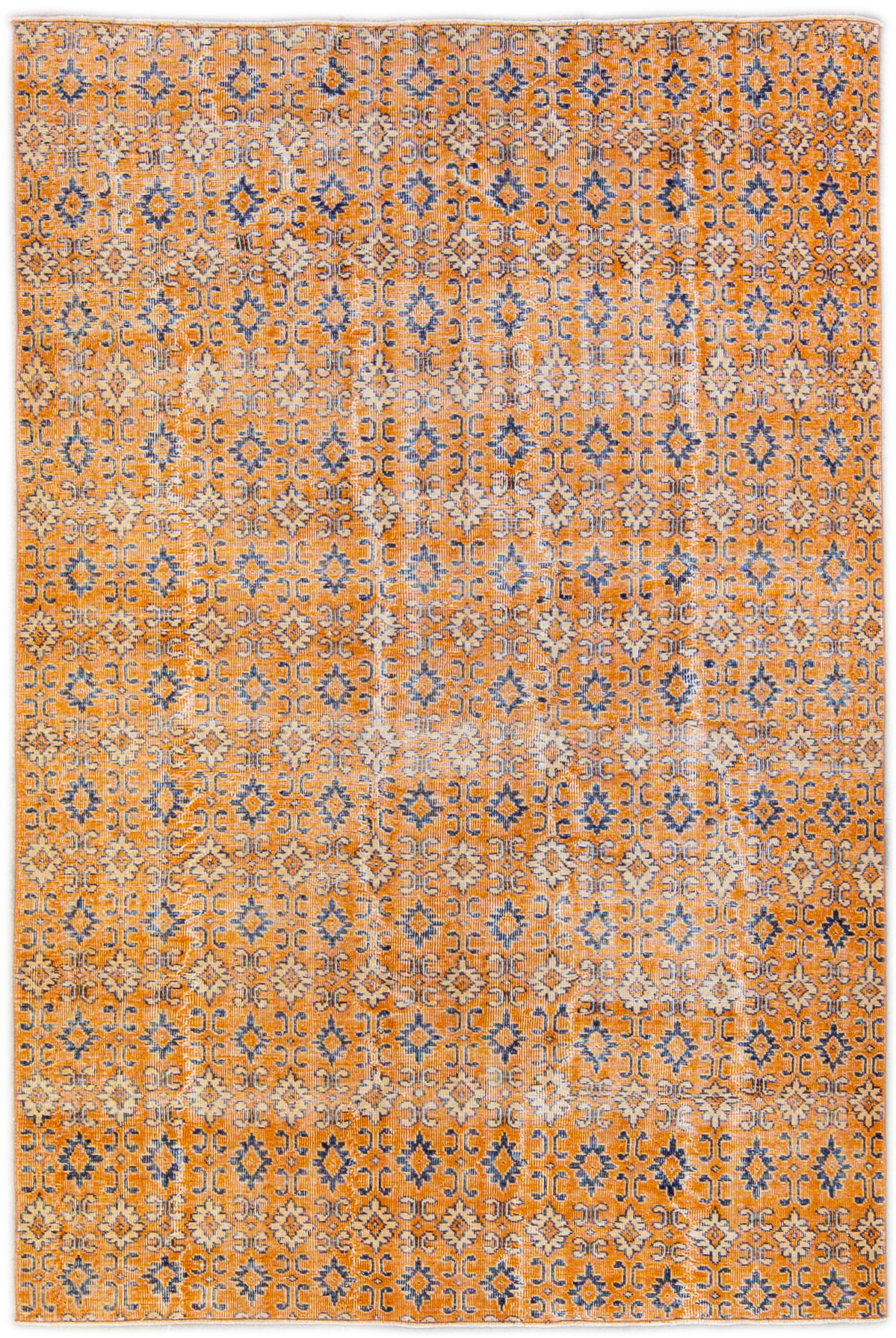 Vintage Turkish Orange Floral Wool Rug~P77651172